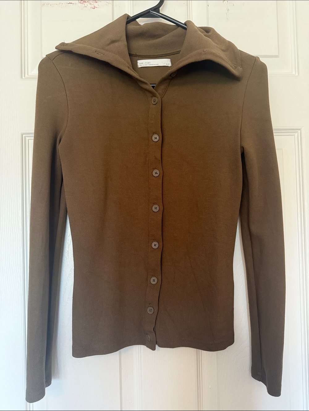 OAK + FORT Brown Button-Down Long Sleeve Top - Olive Green